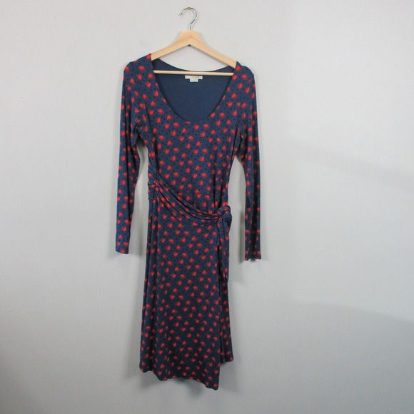 Boden Silvia Midi Wrap Dress Women 6 Navy Floral Jersey Knit Tie Wrap Casual 580 - Picture 1 of 9